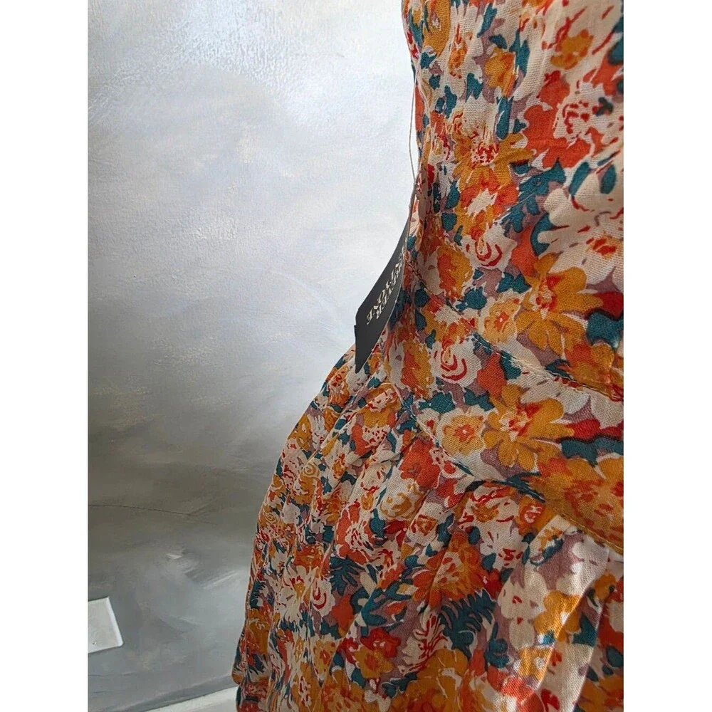 Forever 21 Orange Blue Floral Fit Flare Mini Dress Button Down Lined Sz L NWT